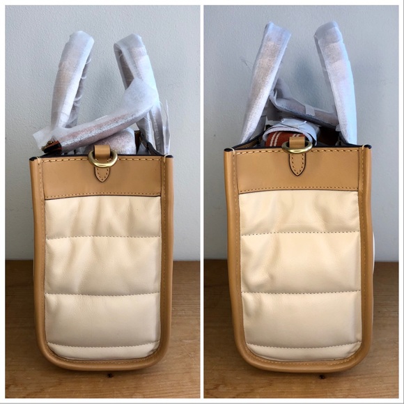 New Coach Field Tote 22 With Quilting And Coach Badge Ivory Multi - Picture 3 of 6